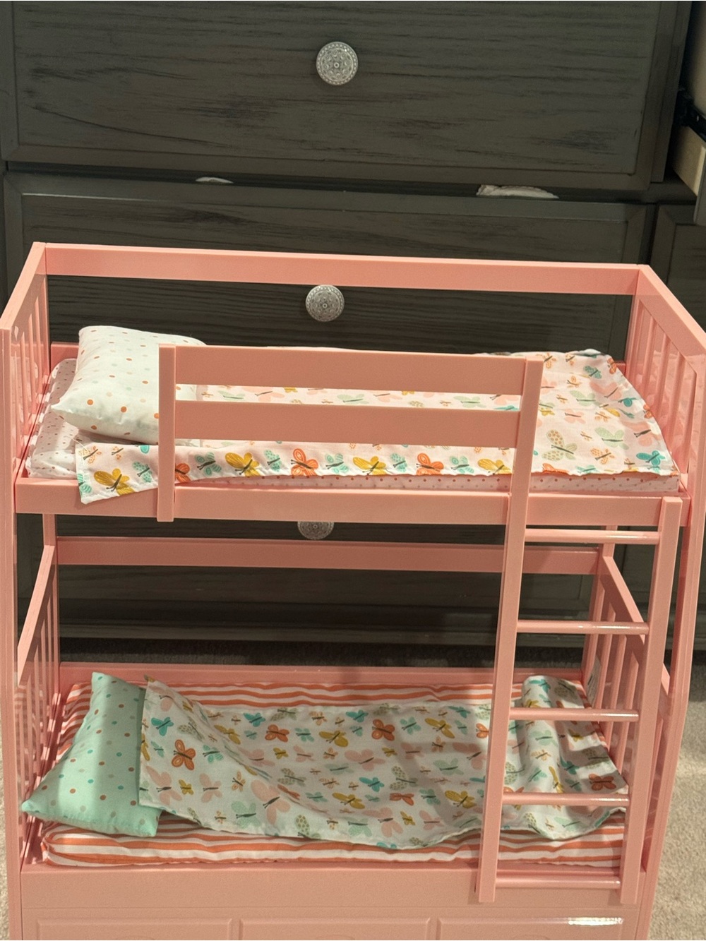 Pink Doll Bunk Bed with Butterfly Bedding Set